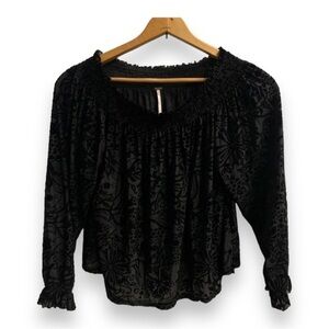 Free People A Little Twist Velvet Black Burn Out Off-The-Shoulder Top S